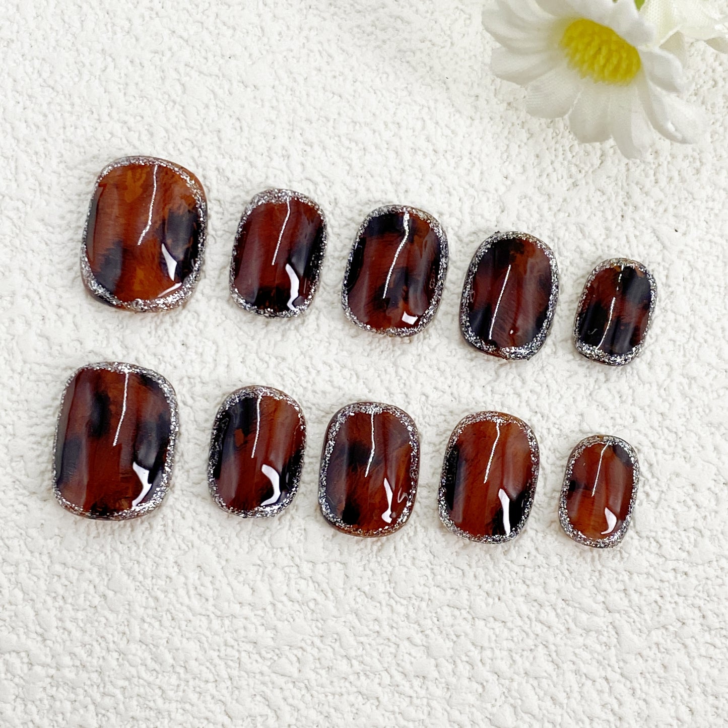 KETOR Wild Leopard Press On Nails – Reusable Handmade Nails with Brown Base and Black Spots for Fierce Style(248)