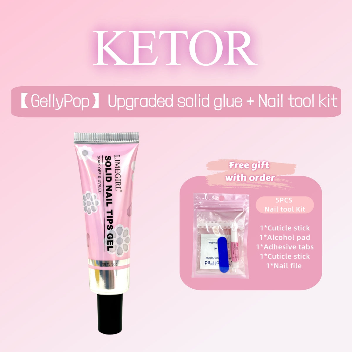 Upgraded Solid Nail Gel Kit GellyPop – 30g Large Capacity, No Buffing, Super Strong Press-On Nail Glue
