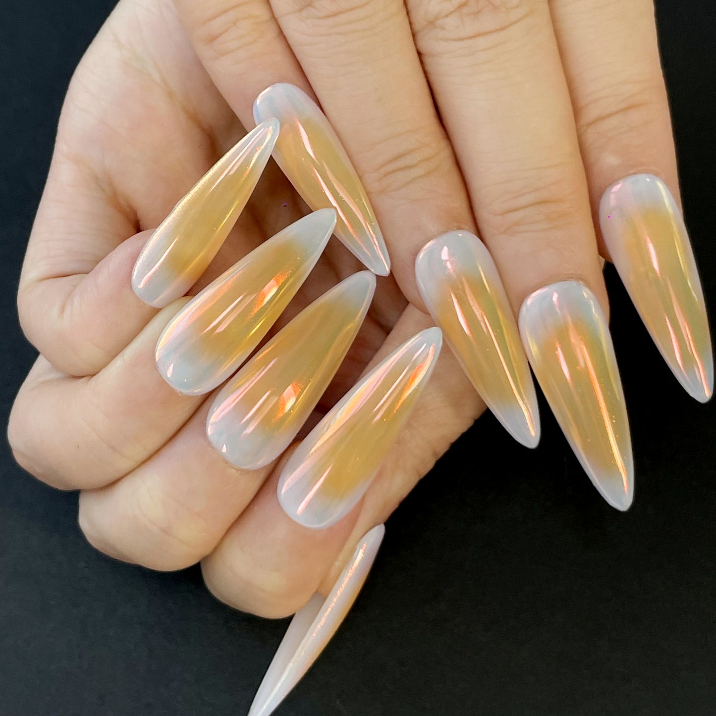 Gold Gradient Stiletto Press-On Nails – Clear to Yellow Ombre with Glossy Shine, Elegant and Glamorous Look for a Stylish Statement(K26)