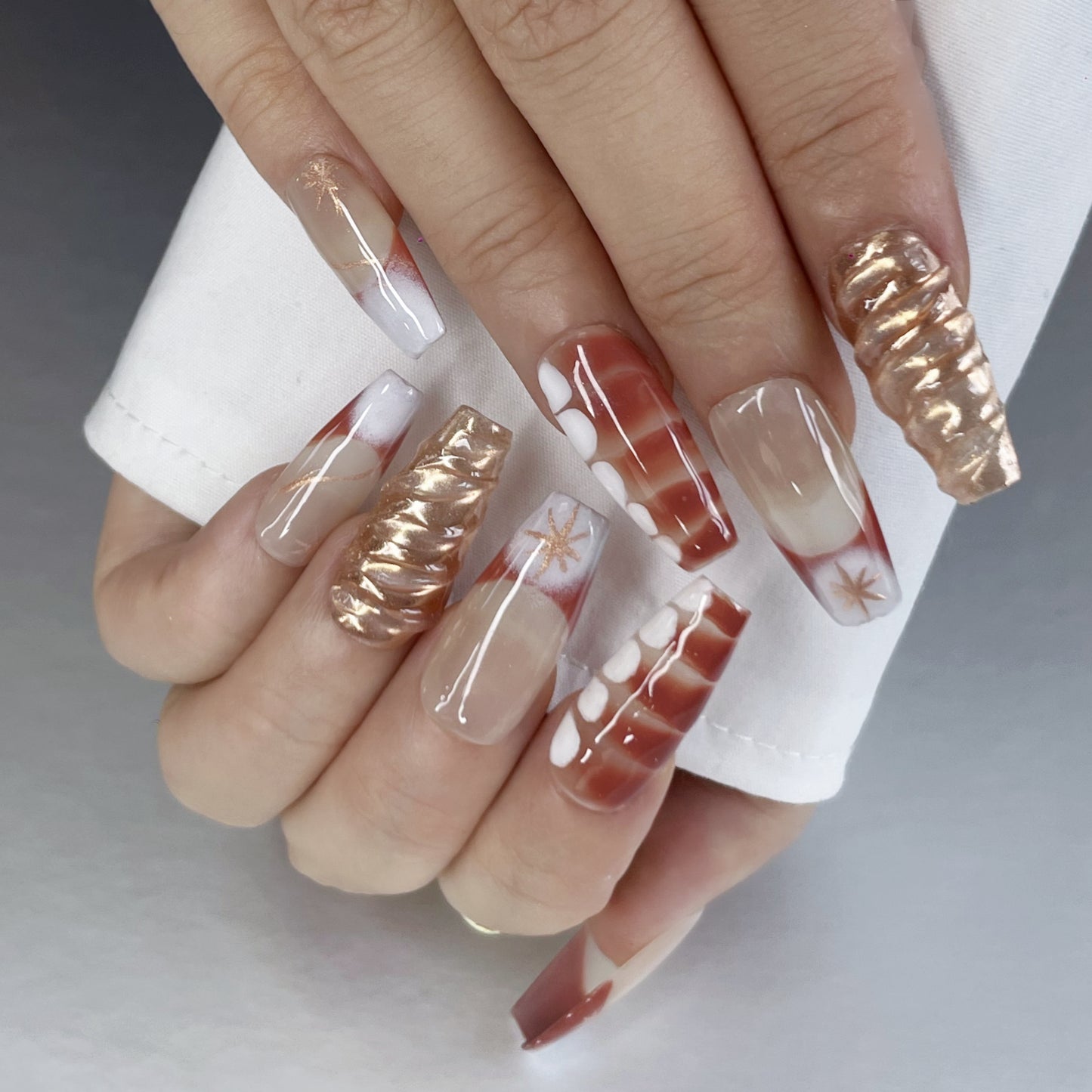Long Square Nude-Orange with Gold Stars(K38)