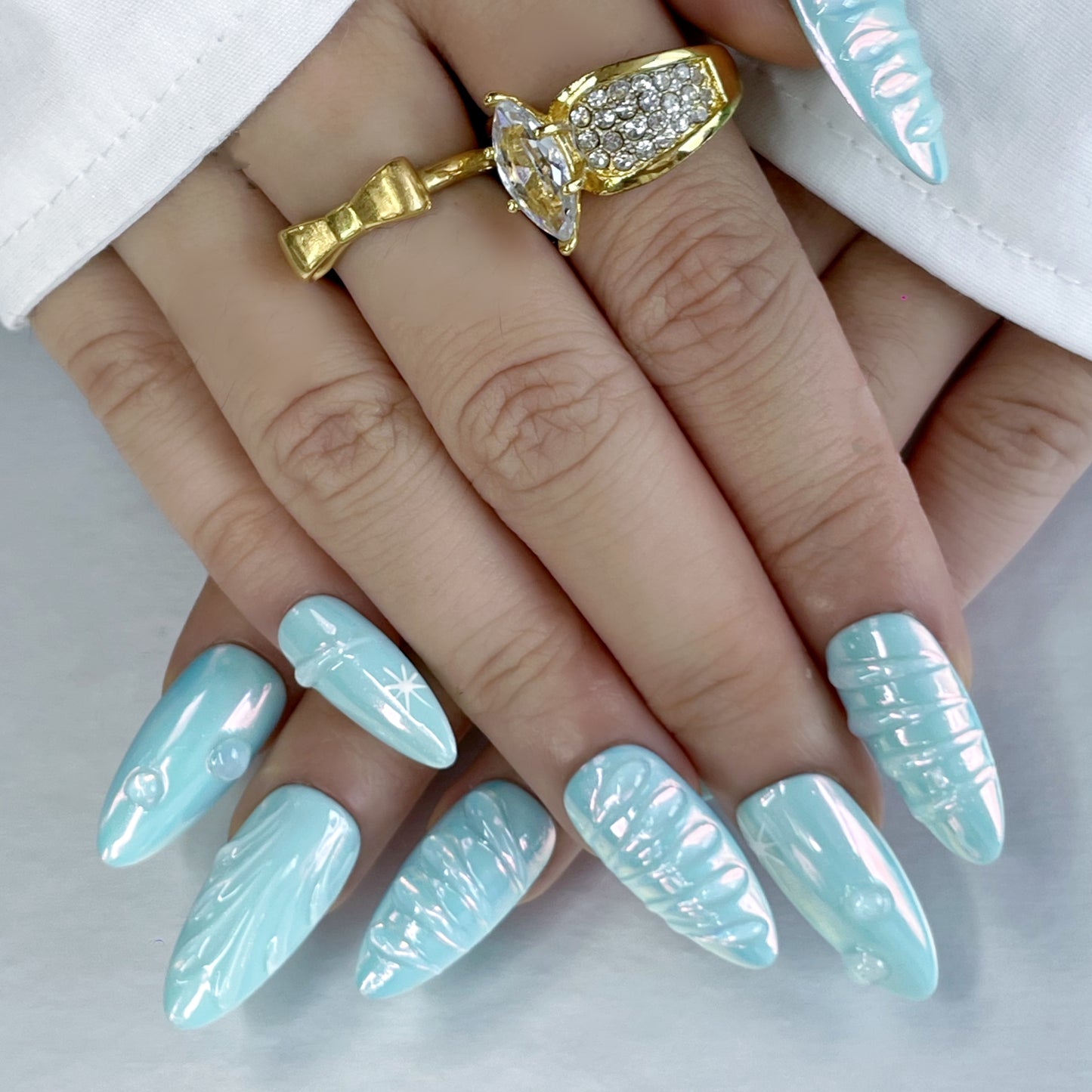 Fairy-Tale Vibes ✨ Light Blue Textured Press-On Nails(K48)