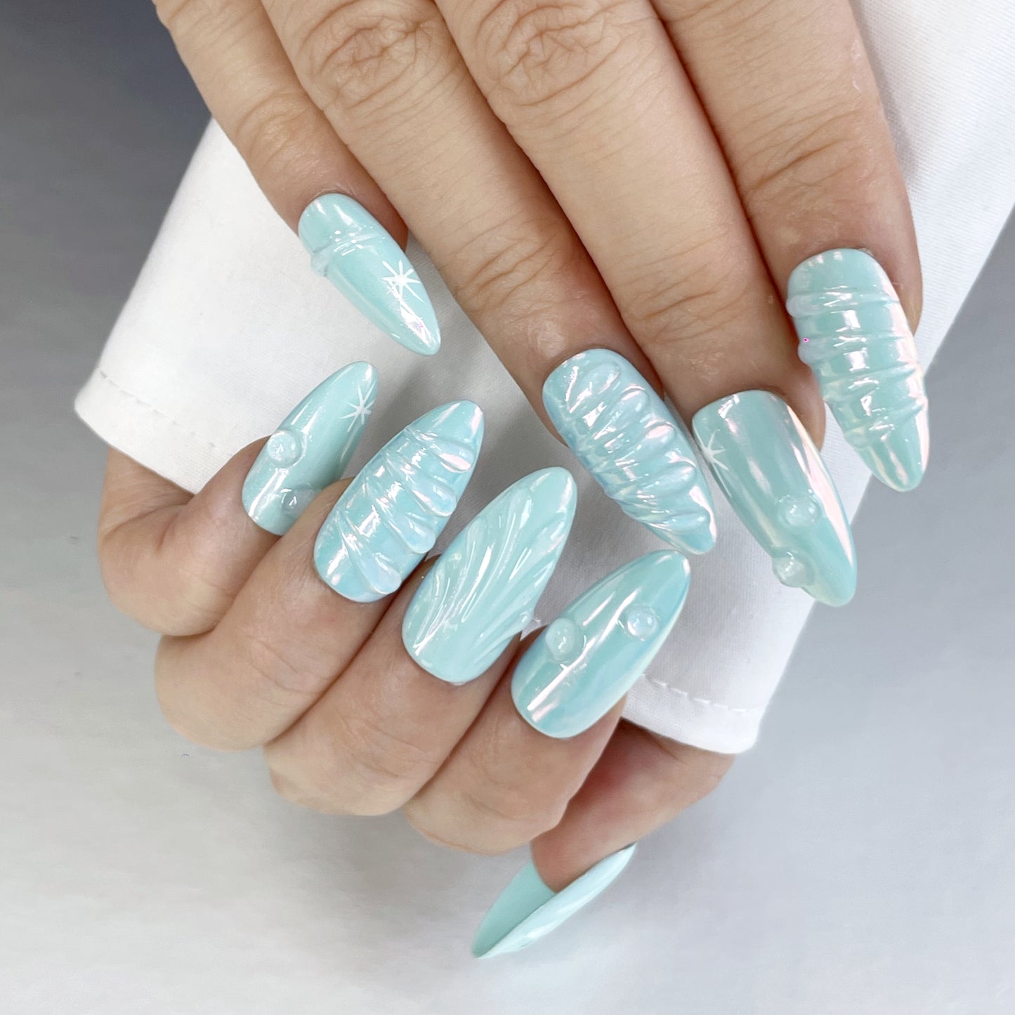 Fairy-Tale Vibes ✨ Light Blue Textured Press-On Nails(K48)