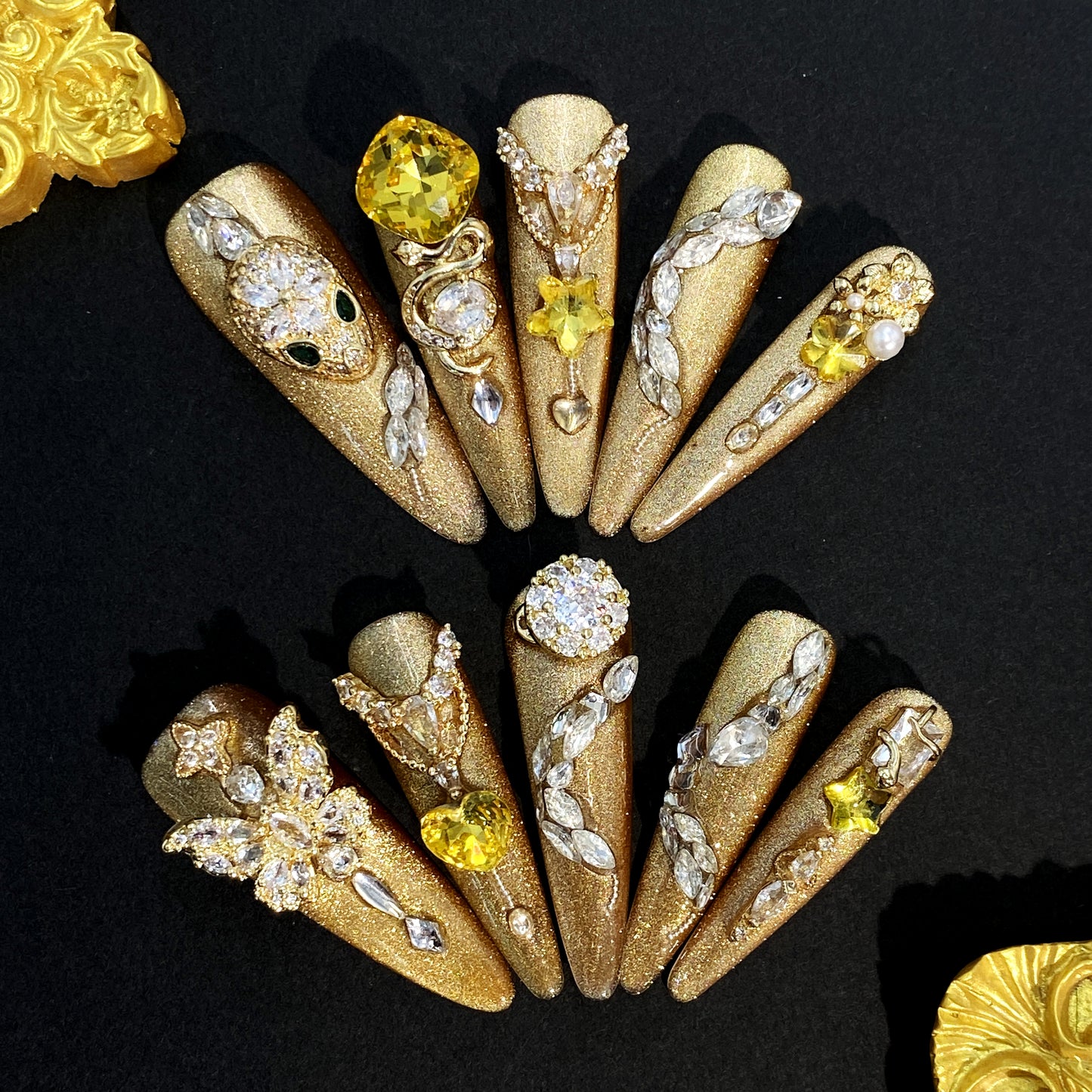 Luxury Jewel Press On Nails – Handcrafted Rhinestone Gem Design with Diamond Shine, Glamorous Handmade Set