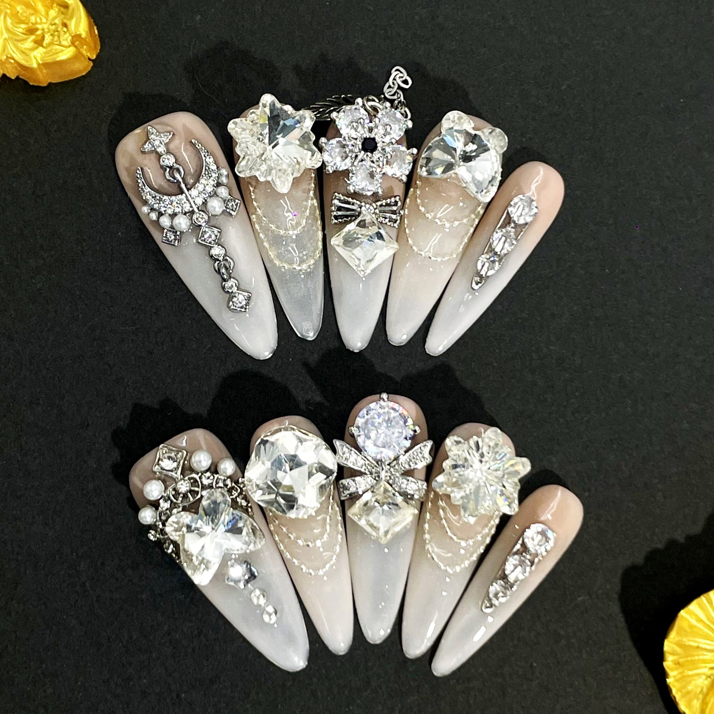 Luxury Jewel Press On Nails – Handcrafted Rhinestone Gem Design with Diamond Shine, Glamorous Handmade Set