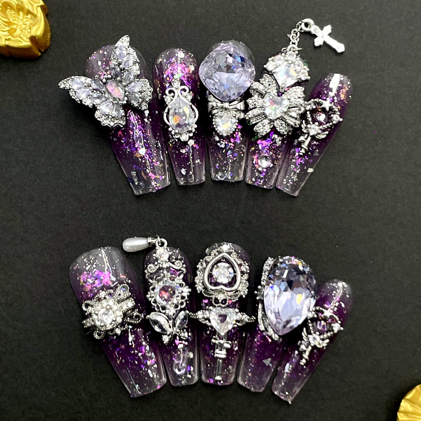 Luxury Jewel Press On Nails – Handcrafted Rhinestone Gem Design with Diamond Shine, Glamorous Handmade Set