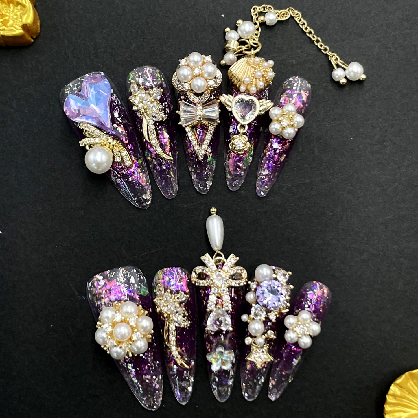 Luxury Jewel Press On Nails – Handcrafted Rhinestone Gem Design with Diamond Shine, Glamorous Handmade Set