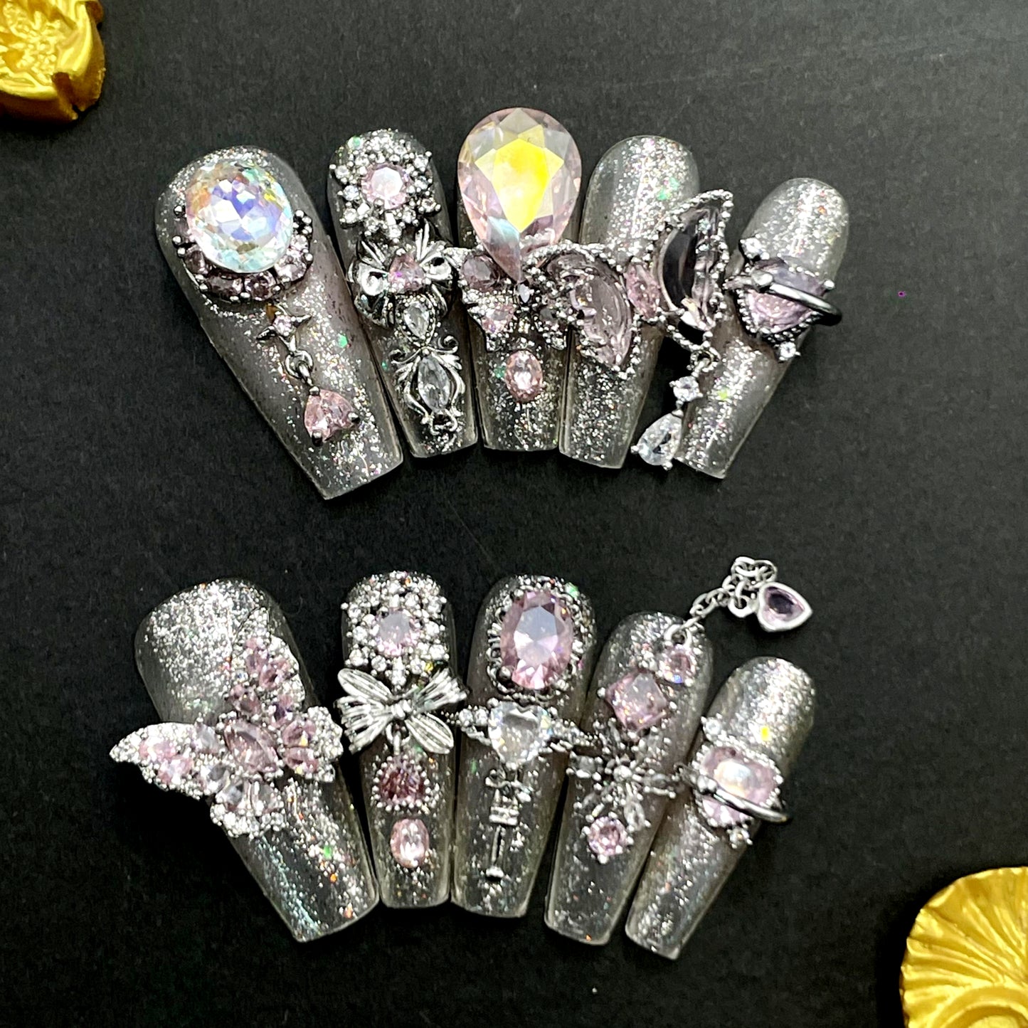 Luxury Jewel Press On Nails – Handcrafted Rhinestone Gem Design with Diamond Shine, Glamorous Handmade Set