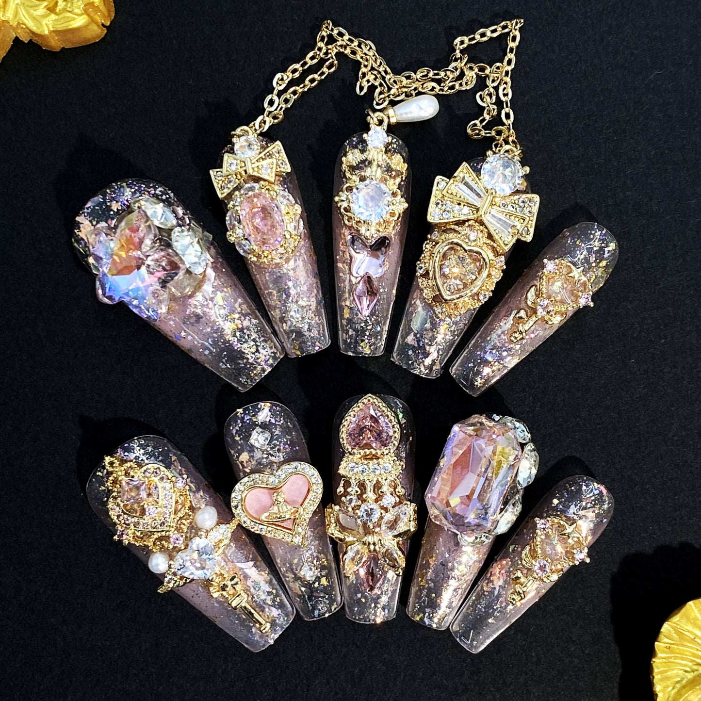 Luxury Jewel Press On Nails – Handcrafted Rhinestone Gem Design with Diamond Shine, Glamorous Handmade Set