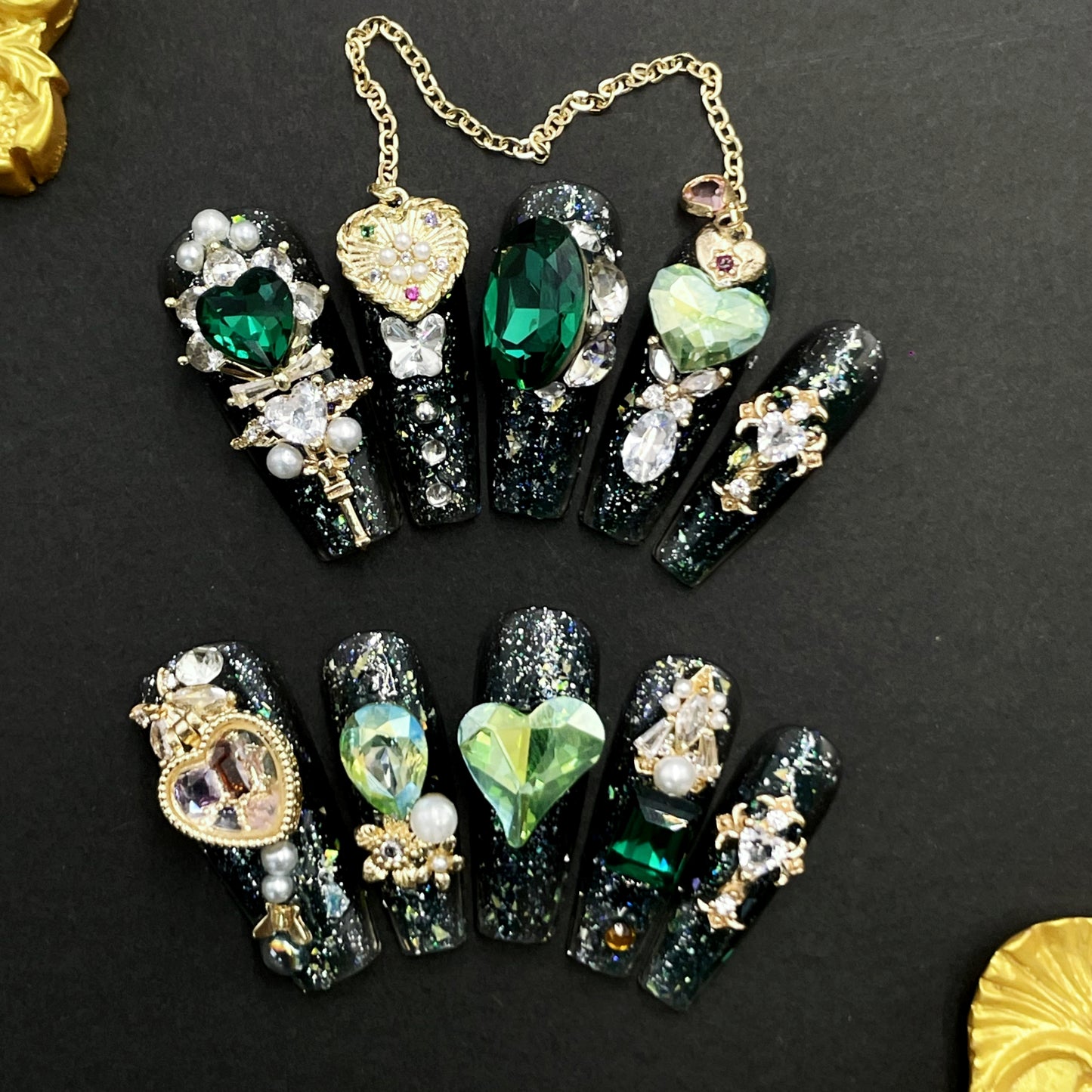 Luxury Jewel Press On Nails – Handcrafted Rhinestone Gem Design with Diamond Shine, Glamorous Handmade Set