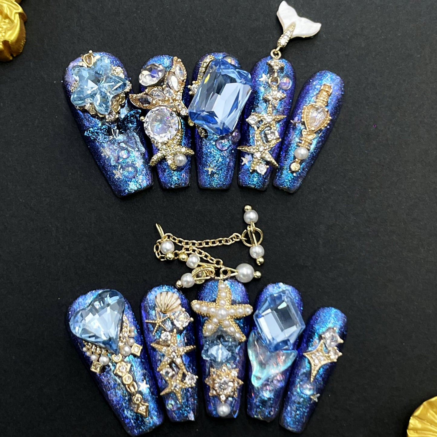 Luxury Jewel Press On Nails – Handcrafted Rhinestone Gem Design with Diamond Shine, Glamorous Handmade Set