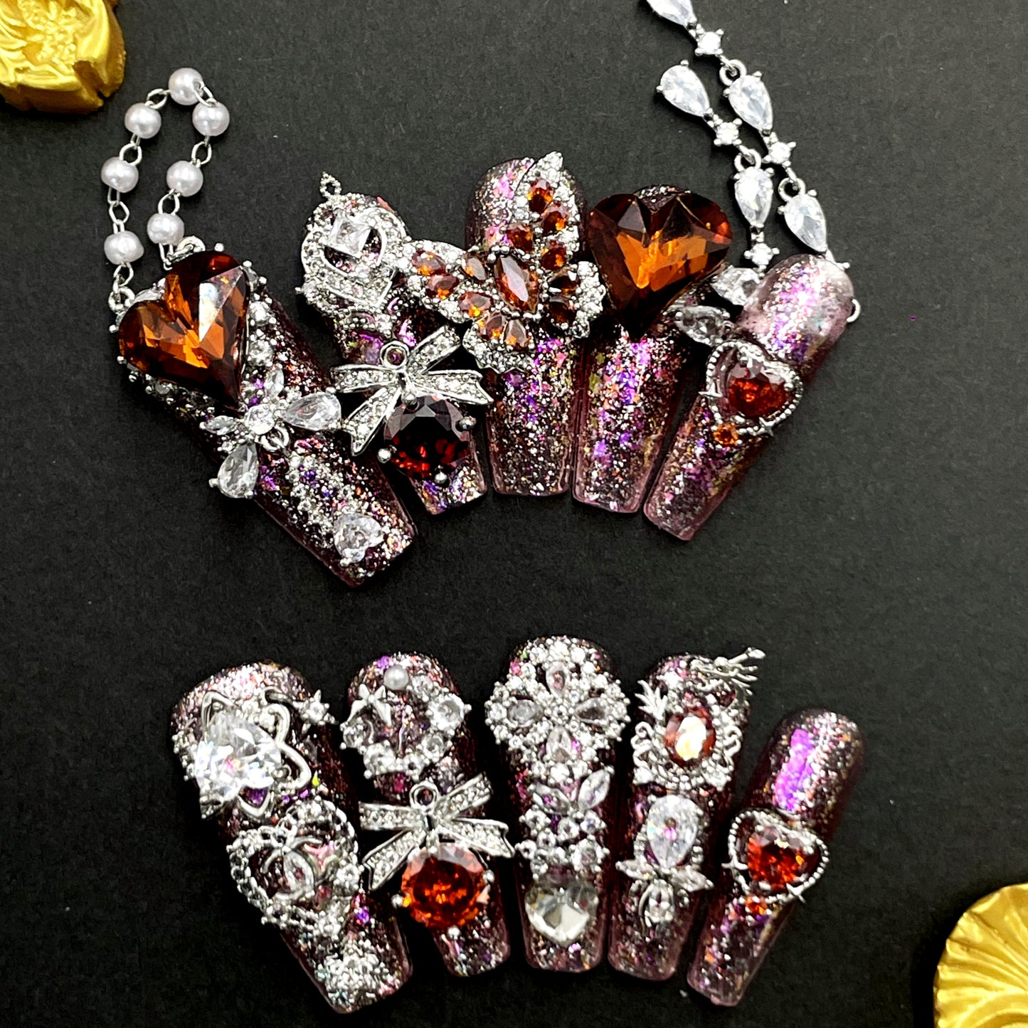 Luxury Jewel Press On Nails – Handcrafted Rhinestone Gem Design with Diamond Shine, Glamorous Handmade Set