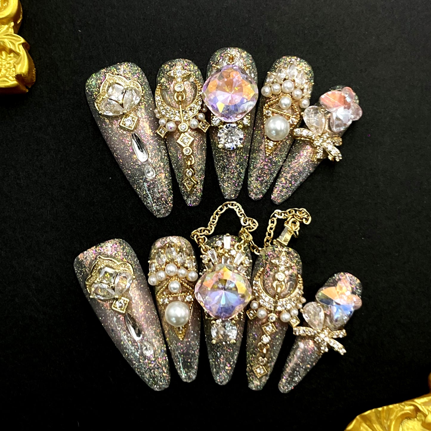 Luxury Jewel Press On Nails – Handcrafted Rhinestone Gem Design with Diamond Shine, Glamorous Handmade Set