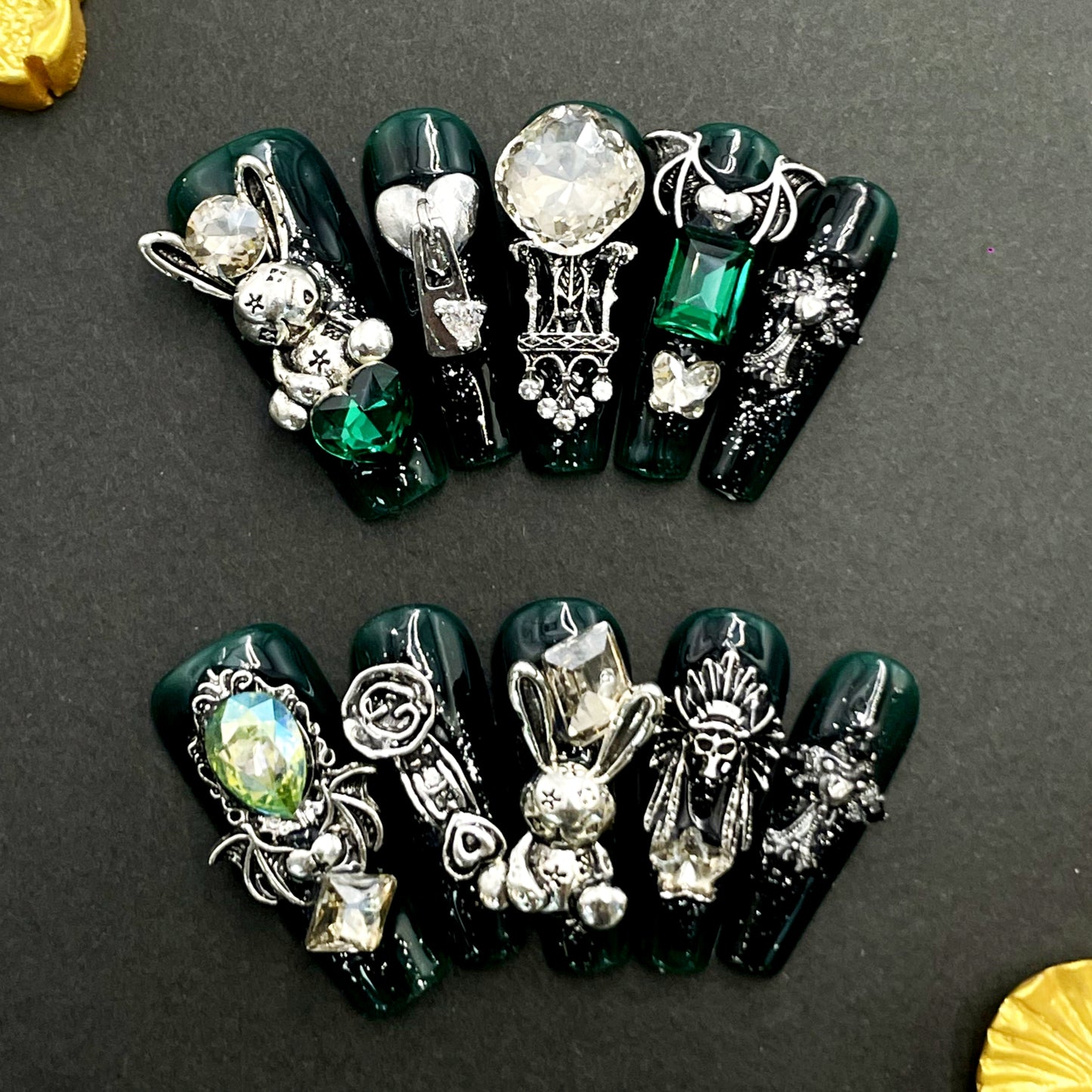 Luxury Jewel Press On Nails – Handcrafted Rhinestone Gem Design with Diamond Shine, Glamorous Handmade Set