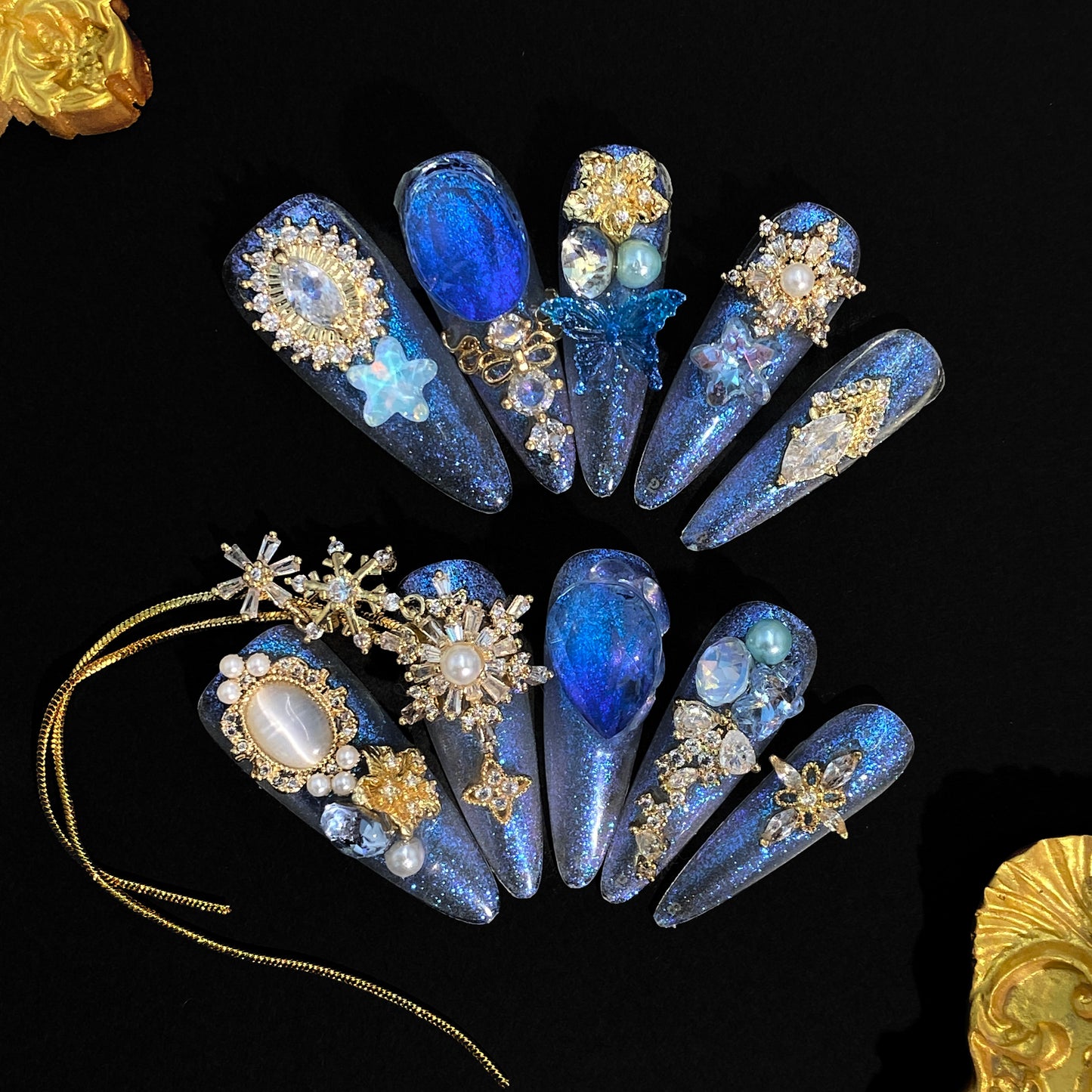 Luxury Jewel Press On Nails – Handcrafted Rhinestone Gem Design with Diamond Shine, Glamorous Handmade Set