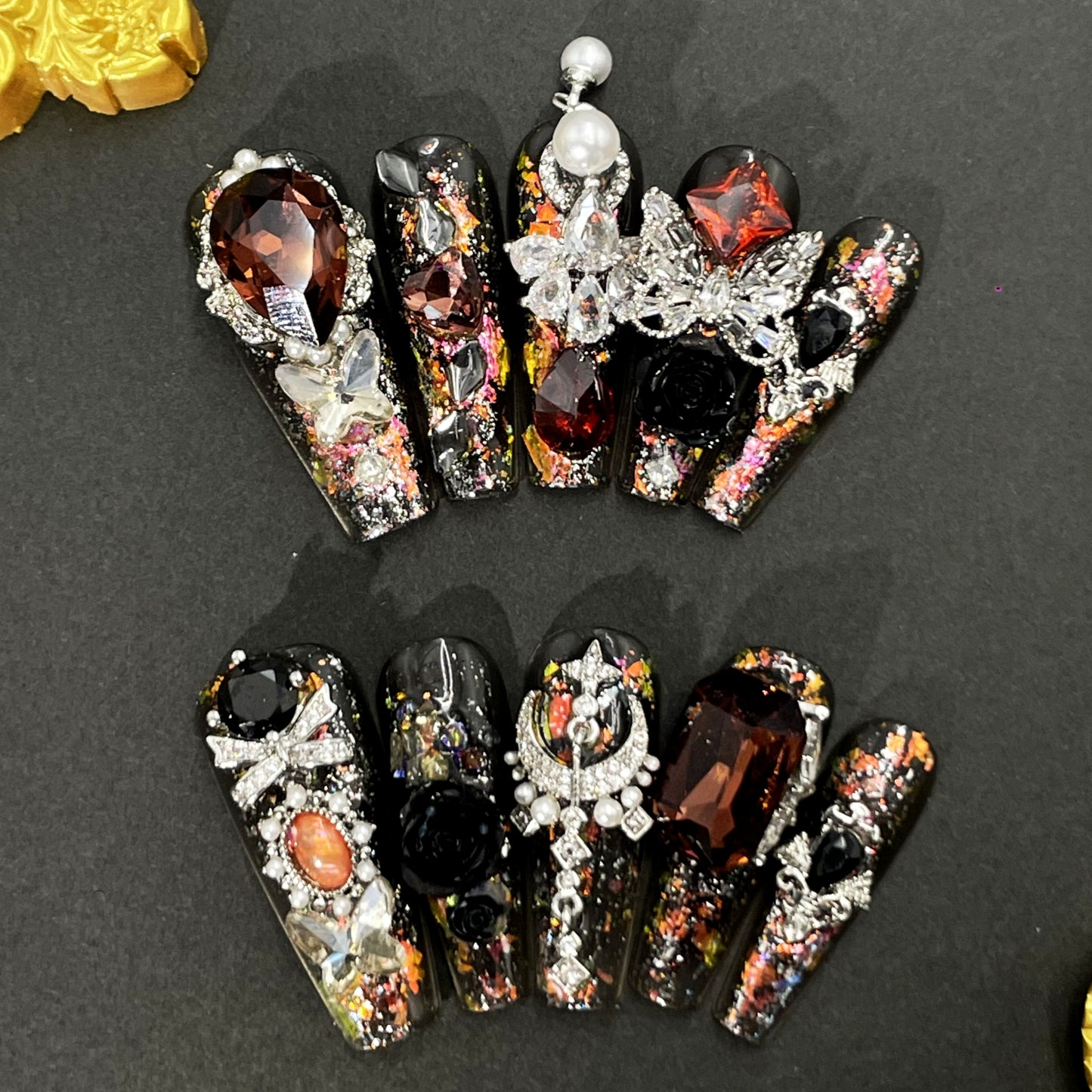 Luxury Jewel Press On Nails – Handcrafted Rhinestone Gem Design with Diamond Shine, Glamorous Handmade Set