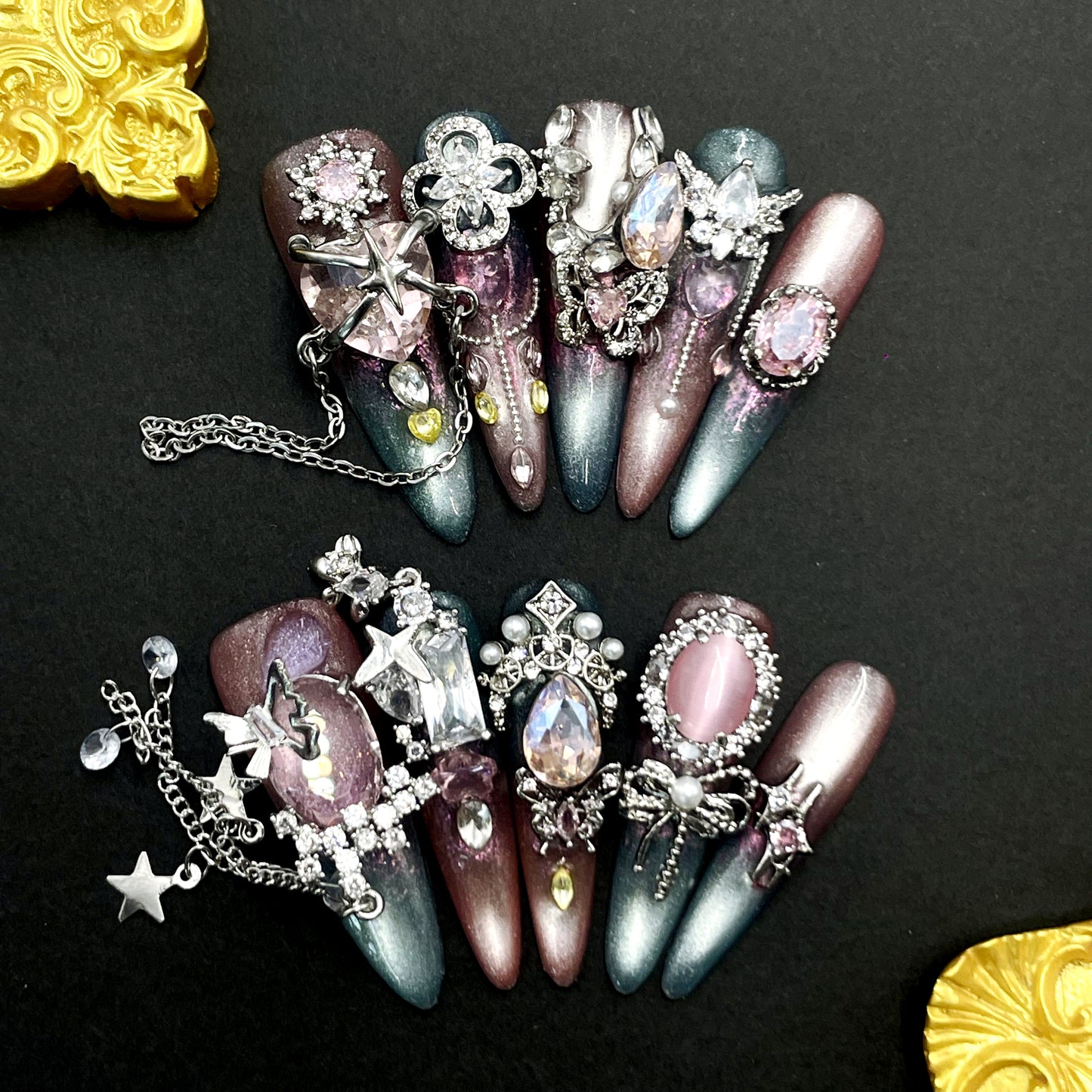 Luxury Jewel Press On Nails – Handcrafted Rhinestone Gem Design with Diamond Shine, Glamorous Handmade Set