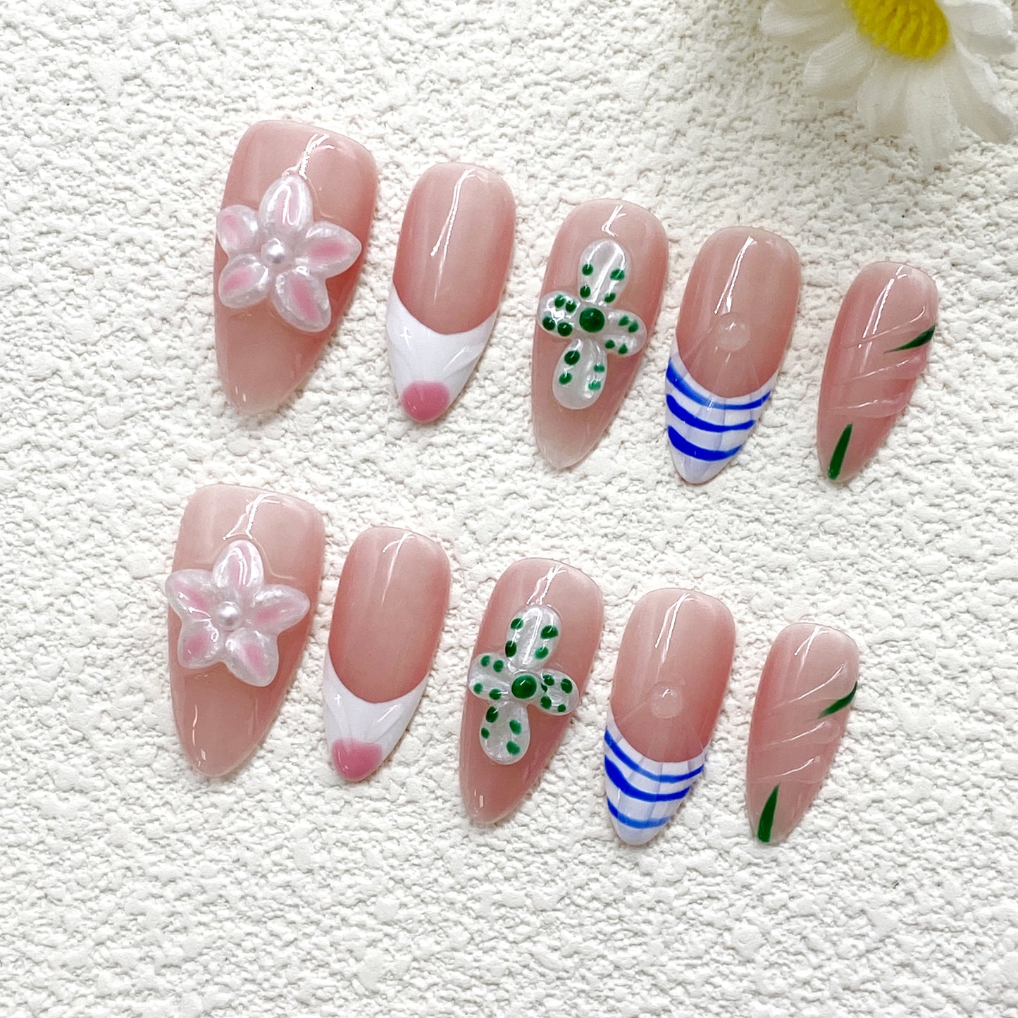 KETOR Cute Pink Press On Nails – Handmade Reusable Fake Nails with Floral Designs, Hearts & Minimalist Lines（241）