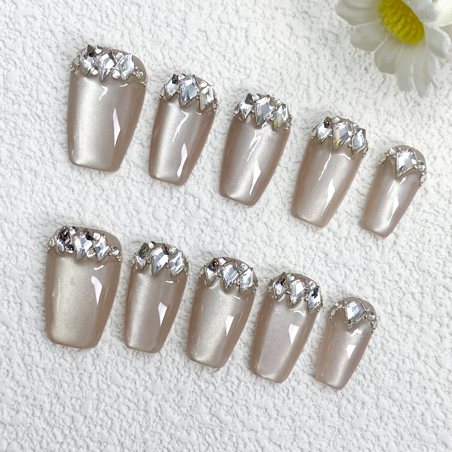 KETOR Elegant Pearl Pink Press On Nails – Handmade Classy False Nails with Rhinestone Design for Daily & Special Events（251）