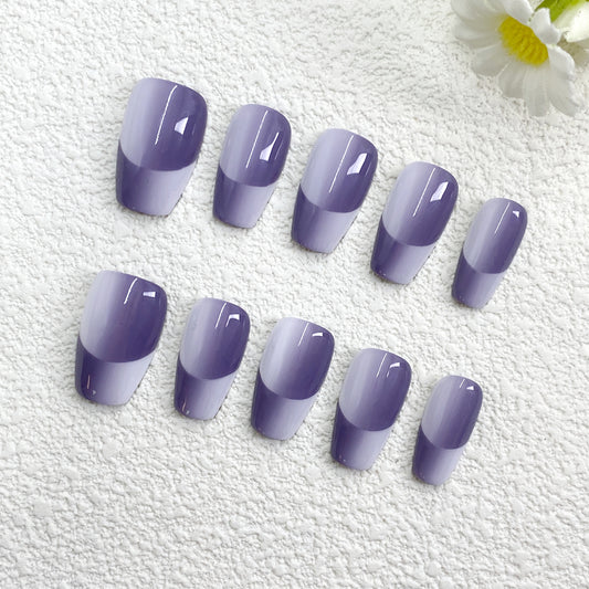 KETOR Purple Ombre Press On Nails – Elegant Gradient Fake Nails with White Sparkle for Date, Tea Time & Casual Outings（254）
