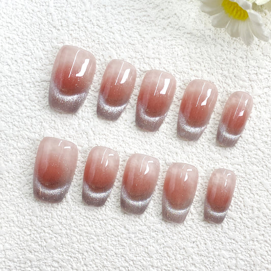 KETOR Pink Gradient Press On Nails – Sweet Glitter Fake Nails with Soft Tones for Daily Wear, Girls' Day Out & Casual Looks（255）
