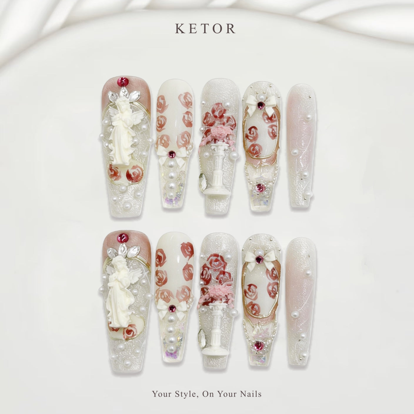 Rose & Angel: White & Pink Ombre with Gem & Gloss Details（423）