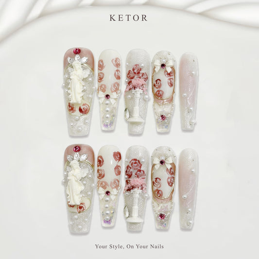 Rose & Angel: White & Pink Ombre with Gem & Gloss Details（423）