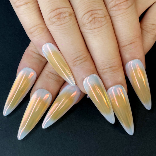 Gold Gradient Stiletto Press-On Nails – Clear to Yellow Ombre with Glossy Shine, Elegant and Glamorous Look for a Stylish Statement（K26）