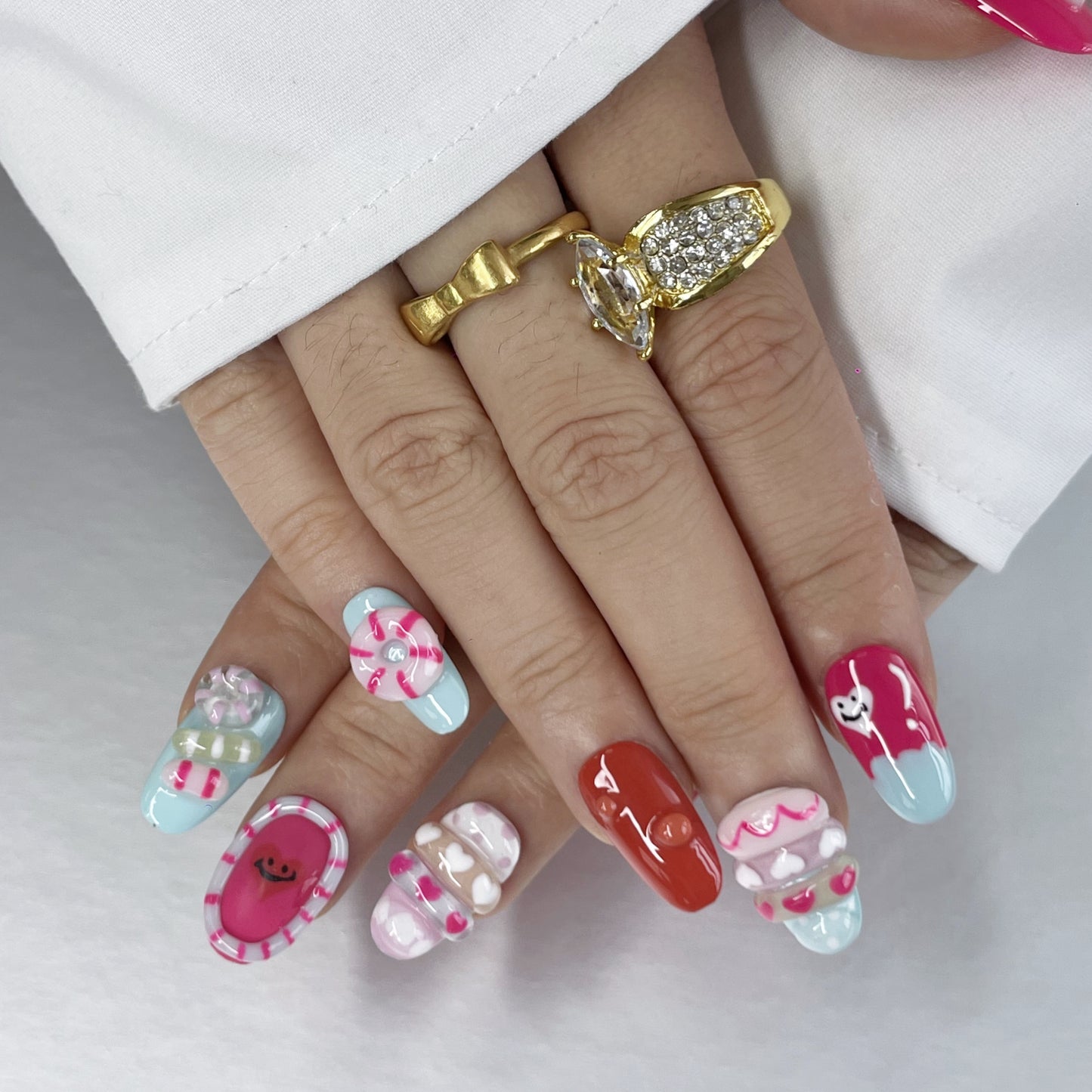 Cute & Colorful Nails | Short Press-Ons with Hearts, Candy & Flowers(K45)