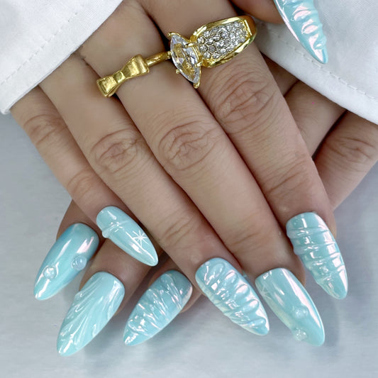 Fairy-Tale Vibes ✨ Light Blue Textured Press-On Nails（K48）