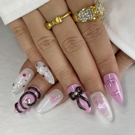 Pink-Purple Glam: Pearls, Bows & Sparkle for Your Fingertips（K54）