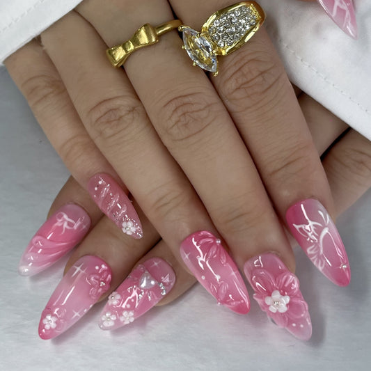 Sweet & Lovely: Pink Press-On Nails with Delicate Details（K57）