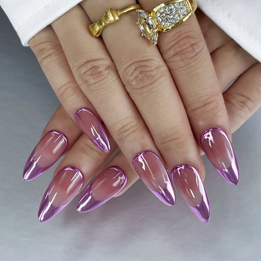 Chic & Simple: Nude to Purple Ombre Handmade Nails（K58）