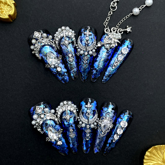 Luxury Jewel Press On Nails – Handcrafted Rhinestone Gem Design with Diamond Shine, Glamorous Handmade Set